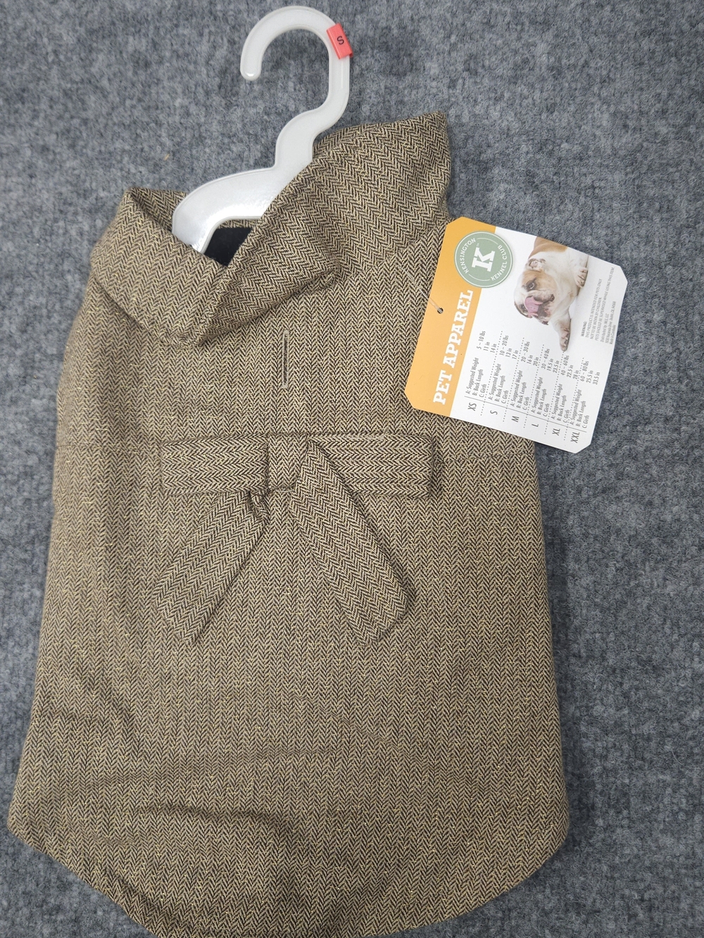 Kensington Kennel Club Herringbone Pet Coat with Bow Brown & Black Small